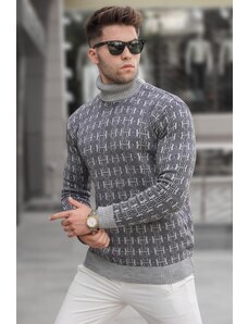 Madmext Gray Patterned Turtleneck Knitwear Sweater 5768