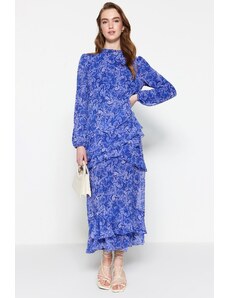 Trendyol modrá květinová sukně volánková podšívka tkané šifonové šaty