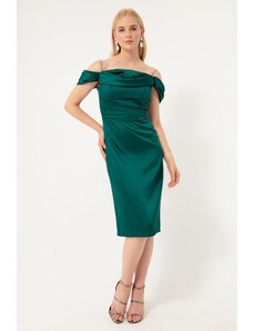 Lafaba Women's Emerald Green Stone Strap Midi Evening Dress.