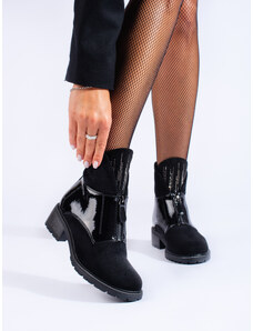 Shelvt Black suede ankle boots for women with shelovet crystals