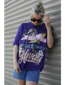 Madmext Purple Printed Crew Neck Women's T-Shirt