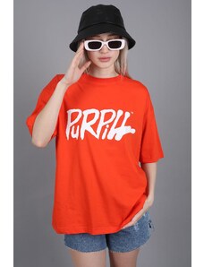 Madmext Orange Printed Oversize T-Shirt