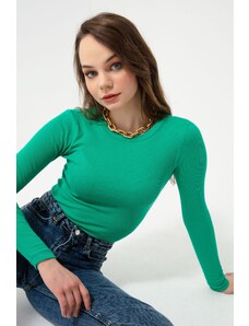 Lafaba Women's Green Corduroy Long-Sleeve Crop Top