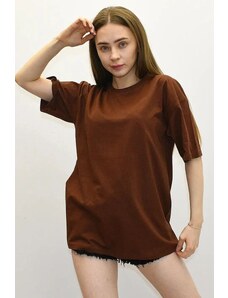 Madmext Brown Back Printed Oversize Women's T-Shirt