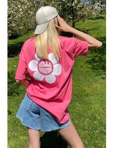 Madmext Pink Printed Oversized Round Neck Women's T-Shirt