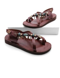 Marjin Women's Genuine Leather Accessories Eva Sole Flip-Flops Daily Sandals Devila Brown