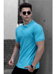 Madmext Shoulder Print Men's Blue Polo T-Shirt 4585