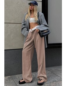 Madmext Mink Belt Detailed Wide Leg Trousers