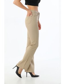 BİKELİFE Women's Beige Spanish Leg Stretch Lycra Pants