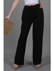 Madmext Basic Women's Beach Pants in Black Crinkle Fabric Mg1778