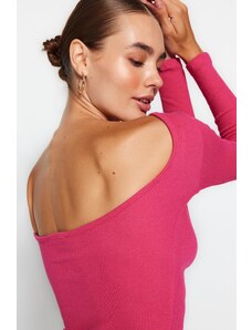 Trendyol Fuchsia Decollete Fitted/Situated Ribbed Flexible Knitted Blouse