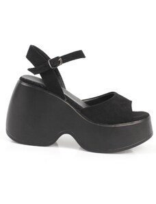Capone Outfitters Capone Women's High Wedge Heel Ankle Strap Black Women's Sandals