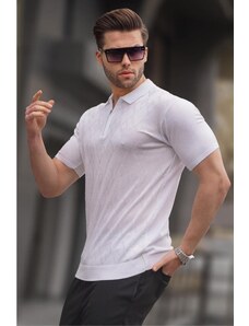 Madmext Patterned Knitwear White Polo Neck T-Shirt 6357