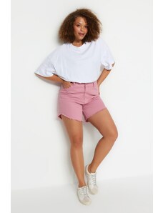 Trendyol Curve Pink Flexible Skinny Denim Shorts &; Bermuda With Tassels on the Legs