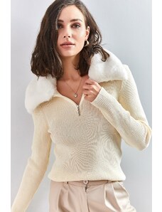Bianco Lucci Dámský shearling für zip pletený svetr