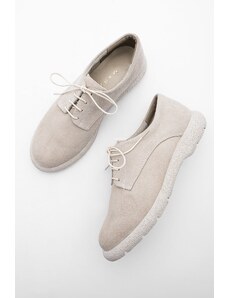 Marjin Women's Genuine Leather Oxford Shoes with Lace-Up Casual Shoes, Allen Allen Beige Suede.