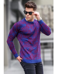 Madmext Light Navy Blue Patterned Crewneck Knitwear Sweater 5767