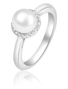 Stříbrný prsten s perlou a zirkony okolo - Meucci SP103R