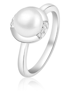 Stříbrný prsten s perlou a jemnými zirkony - Meucci SP100R
