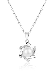 Stříbrný náhrdelník s perlou a paprsky se zirkony - Meucci SP105N