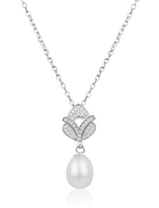 Stříbrný náhrdelník s perlou a ozdobou ze zirkonů - Meucci SP104N