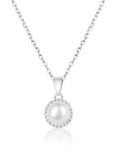 Stříbrný náhrdelník s perlou a zirkony okolo - Meucci SP103N