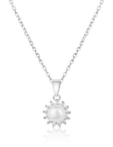 Stříbrný náhrdelník s perlou a hvězdou zirkonů okolo - Meucci SP101N