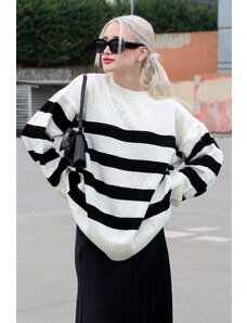 Madmext Ecru Overfit Striped Marine Sweater