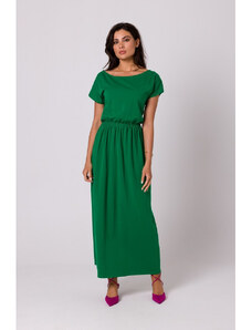 B264 Maxi šaty s elastickým pasem - zelené