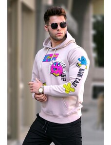 Madmext Beige Printed Hoodie Sweatshirt 5896