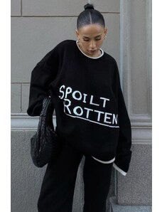 Madmext Black Letter Oversize Crew Neck Women's Sweater