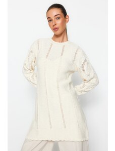 Trendyol Ecru prolamovaný/perforovaný bavlněný pletený svetr