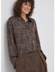 Košile Calvin Klein dámská, hnědá barva, relaxed, s klasickým límcem