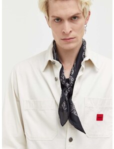 Džínová košile HUGO pánská, béžová barva, regular, s klasickým límcem