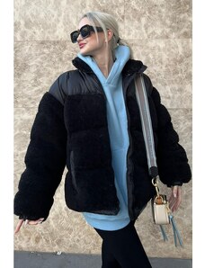 Madmext Black Plush Oversize Coat