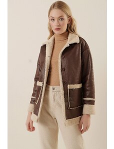 Bigdart 9100 Bunda z umělé Shearling Kůže - Hnědá