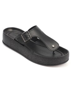 Capone Outfitters Capone Flip-flop Belt Buckles Colorful Detailed Wedge Heel Women Black Women's Slippers.