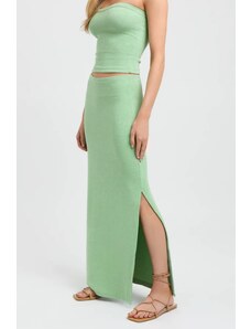 Madmext Green Basic Slit Detailed Women's Long Skirt