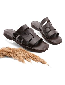Marjin Women's Genuine Leather with Eva Sole. Daily Slippers, Ornes Brown.