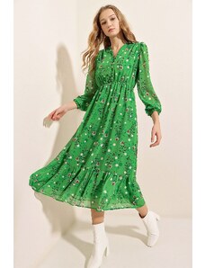 Bigdart 2137 Vzorované Šifonové Šaty - Zelená