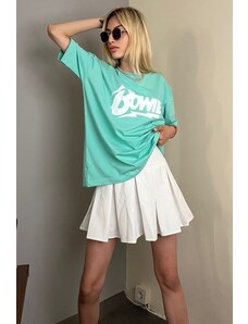 Madmext Mint Green Printed Oversized Fit T-Shirt
