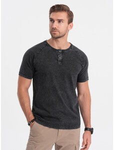 Ombre Clothing Pánské tričko s výstřihem henley - černé V1 S1757