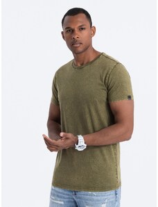 Ombre Clothing Pánské tričko s efektem ACID WASH - olivové V4 S1638