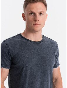 Ombre Clothing Pánské tričko s efektem ACID WASH - tmavě modré V2 S1638