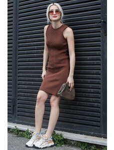 Madmext Brown Basic Mini Dress With Zero Sleeves