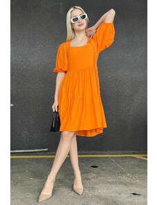 Madmext Orange Low-Cut Back Basic Short Dress