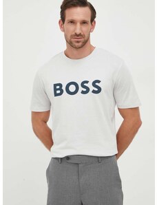 Boss Orange Bavlněné tričko BOSS BOSS CASUAL šedá barva, s potiskem