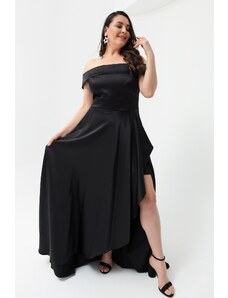 Lafaba Dámské černé lodičkové výstřihy plus velikost saténové večerní šaty a plesové šaty