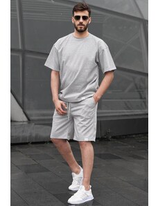 Madmext Gray Striped Men's Shorts Set 6398