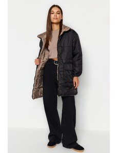 Trendyol Black-Mink Oversize oboustranně nositelný prošívaný nafukovací kabát